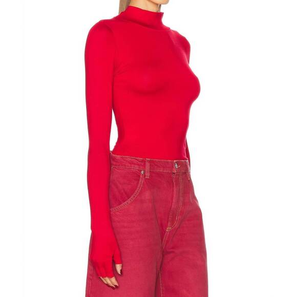 NEW EB DENIM swan mock neck top in red - Picture 2 of 3